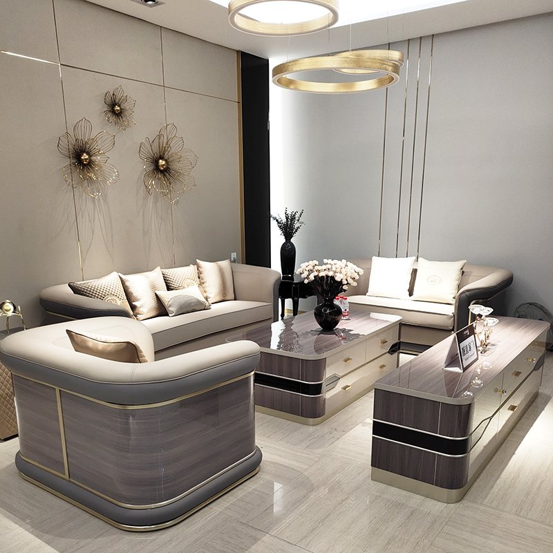 Factory art style sectional leather villa upholstery modern livingroom furniture sofa set living room 7 seater sofa