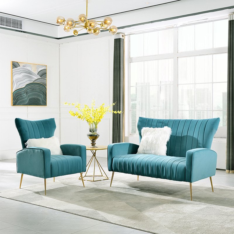 Modern Two Seater Sofa Living Room Furniture Sofa Blue Velvet Loveseats Sofas Luxury Upholstered Furniture For Hotel