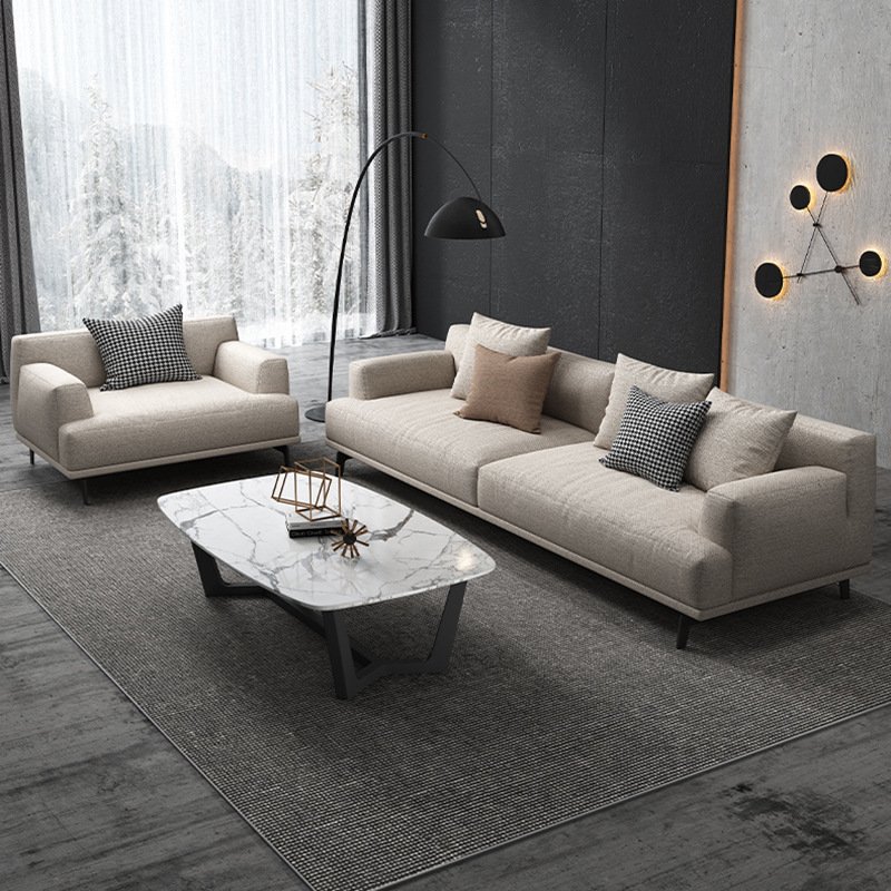 Collodion and linen sofa straight row small apartment modern simple Italian minimalist down living room fabric sofa