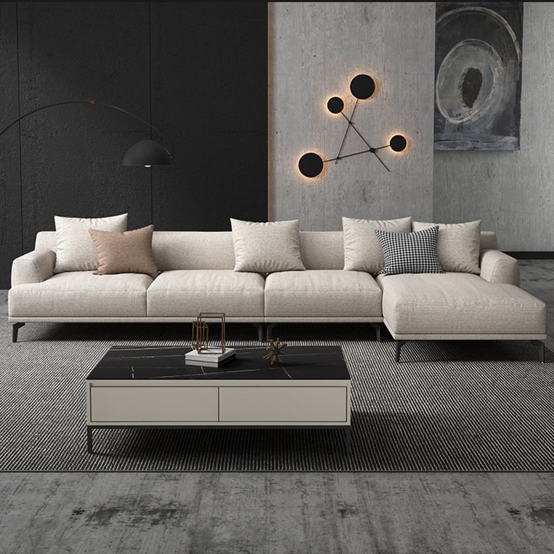 Collodion and linen sofa straight row small apartment modern simple Italian minimalist down living room fabric sofa