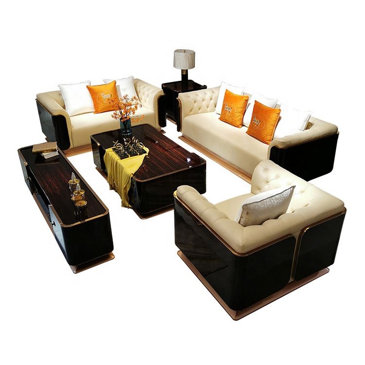 100% blue real leather Luxury royal furniture manufacturers designs home office lounges living room sofa golden