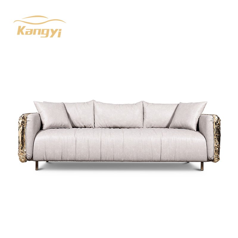 Living room gold 304 Stainless Steel Frame Fabric Cover Wooden white Modern Sofa Set Furniture