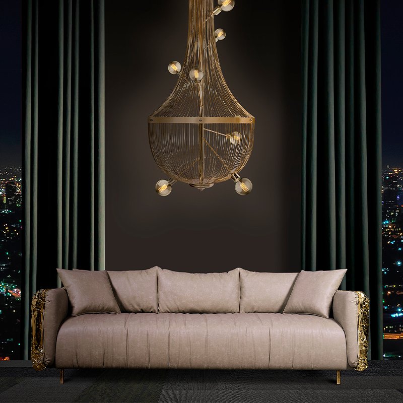 Living room gold 304 Stainless Steel Frame Fabric Cover Wooden white Modern Sofa Set Furniture