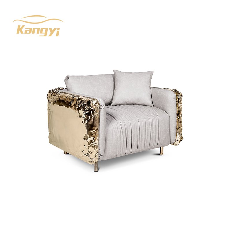 Living room gold 304 Stainless Steel Frame Fabric Cover Wooden white Modern Sofa Set Furniture