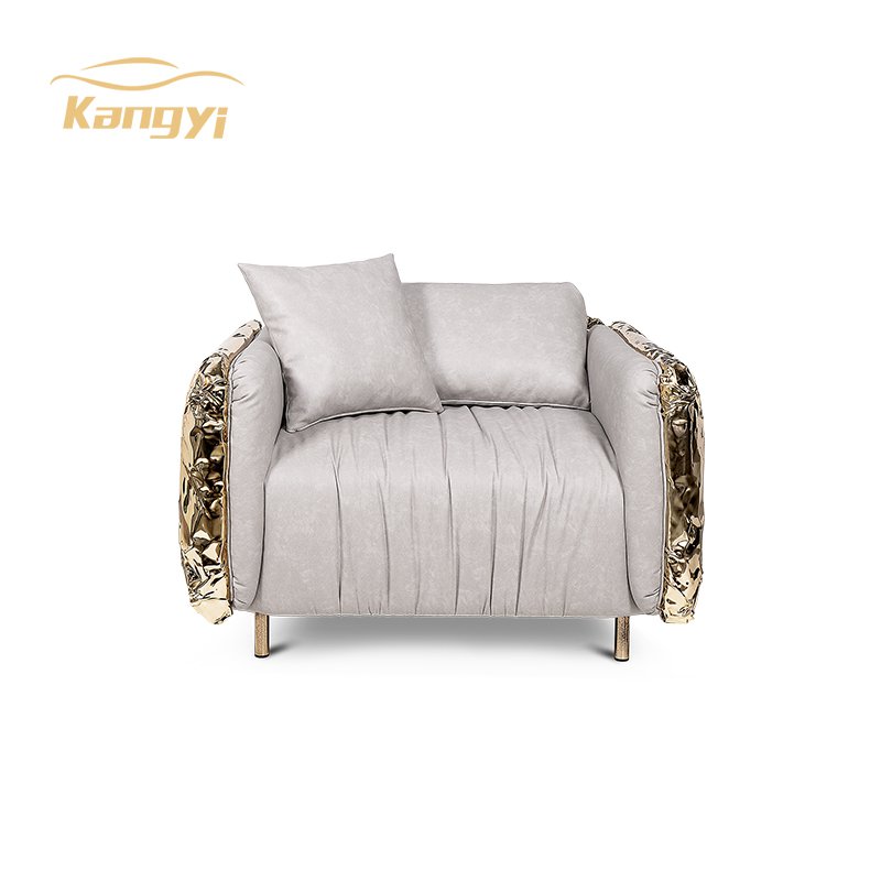 Living room gold 304 Stainless Steel Frame Fabric Cover Wooden white Modern Sofa Set Furniture