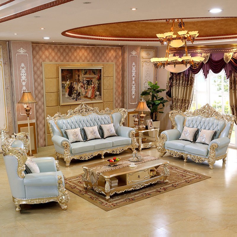 Antique Solid Wooden Sofa Set 7 Seater Luxury Lounge Sofa Classic Royal Arab Middle East European Style 1 2 3 Combination Sofa