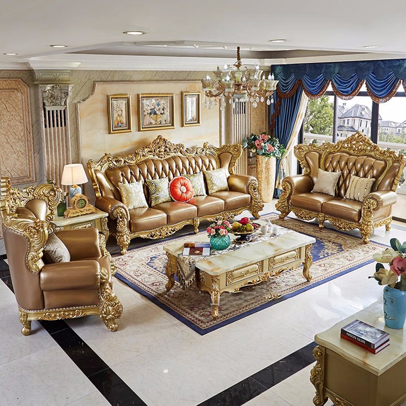 Antique Solid Wooden Sofa Set 7 Seater Luxury Lounge Sofa Classic Royal Arab Middle East European Style 1 2 3 Combination Sofa