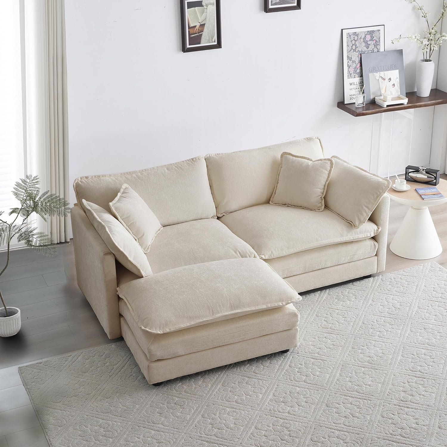 Sans Microfiber Fabric Modular Sofa L Shaped Deep Seat Sectional Sofa Cloud Couch With Ottoman