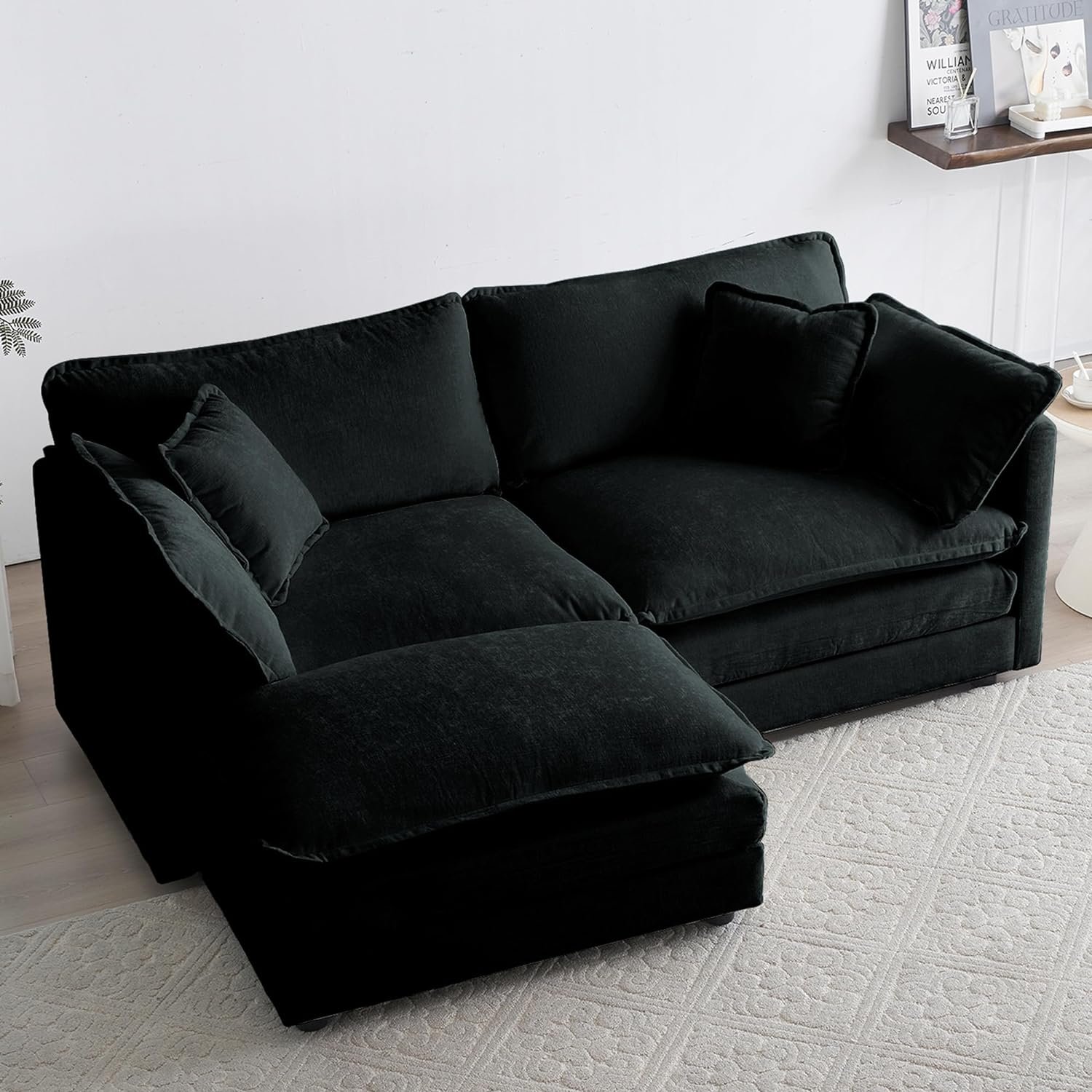 Sans Microfiber Fabric Modular Sofa L Shaped Deep Seat Sectional Sofa Cloud Couch With Ottoman