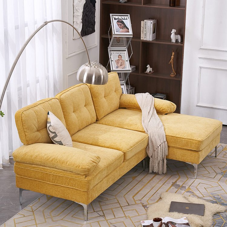 Living Room Chenille Fabric L Shape 3 Seat Sectional Sofa Couch With Chaise Upholstered