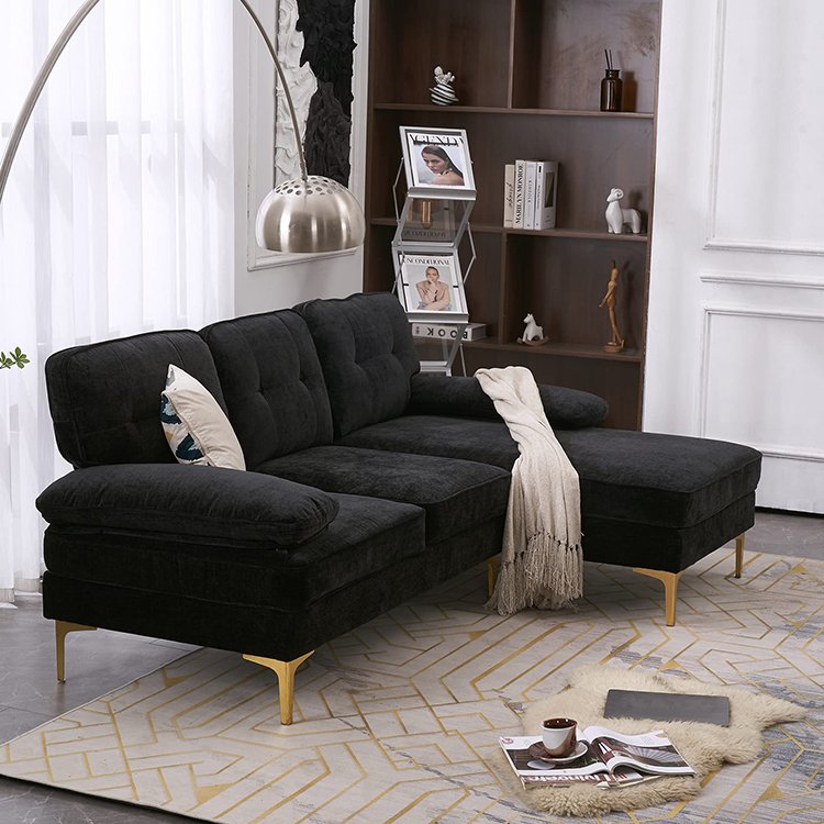 Living Room Chenille Fabric L Shape 3 Seat Sectional Sofa Couch With Chaise Upholstered