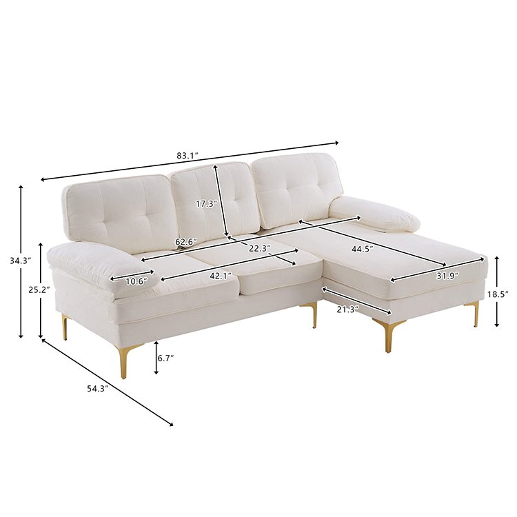 Living Room Chenille Fabric L Shape 3 Seat Sectional Sofa Couch With Chaise Upholstered