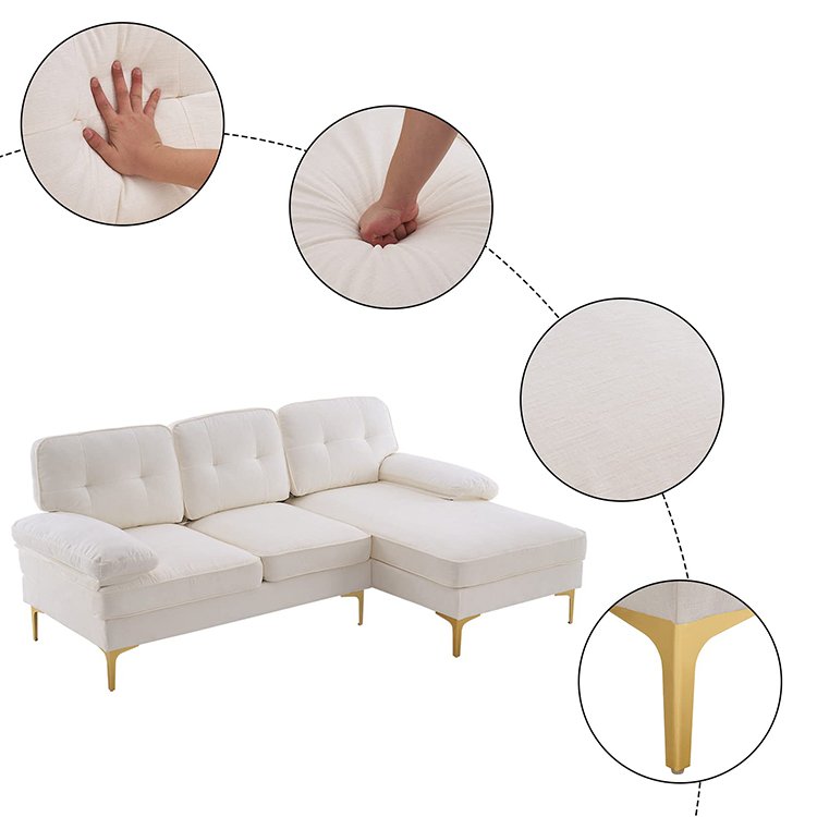 Living Room Chenille Fabric L Shape 3 Seat Sectional Sofa Couch With Chaise Upholstered