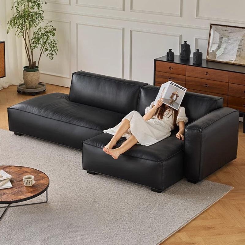 Italian retro modular simple leather corner sofa combination