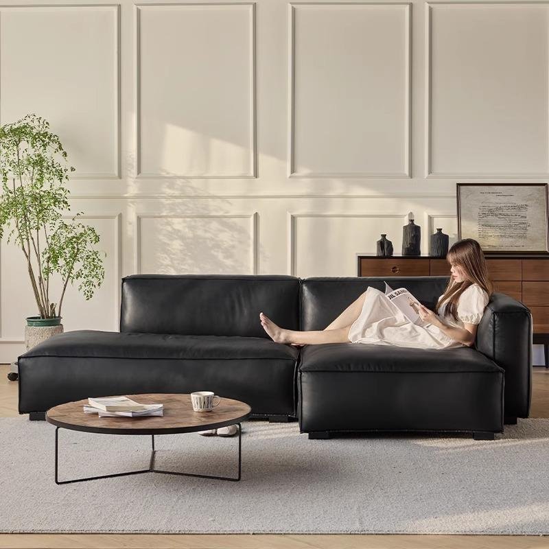 Italian retro modular simple leather corner sofa combination