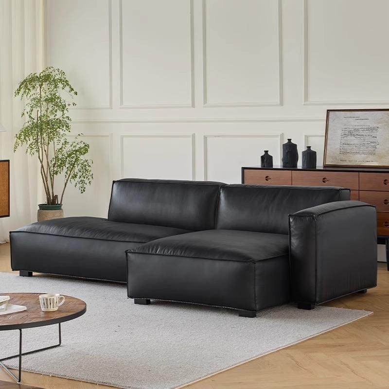 Italian retro modular simple leather corner sofa combination