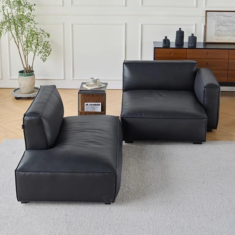 Italian retro modular simple leather corner sofa combination