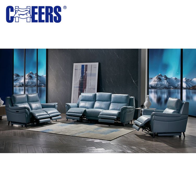 MANWAH CHEERS Electric 3 2 1 Seat Genuine leather Reclining Living Room Sofa Set with USB for Living Room