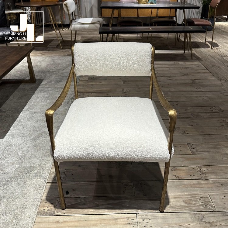 Nordic vintage style hotel living room single sofa chair forged metal frame fabric leisure accent chair furniture