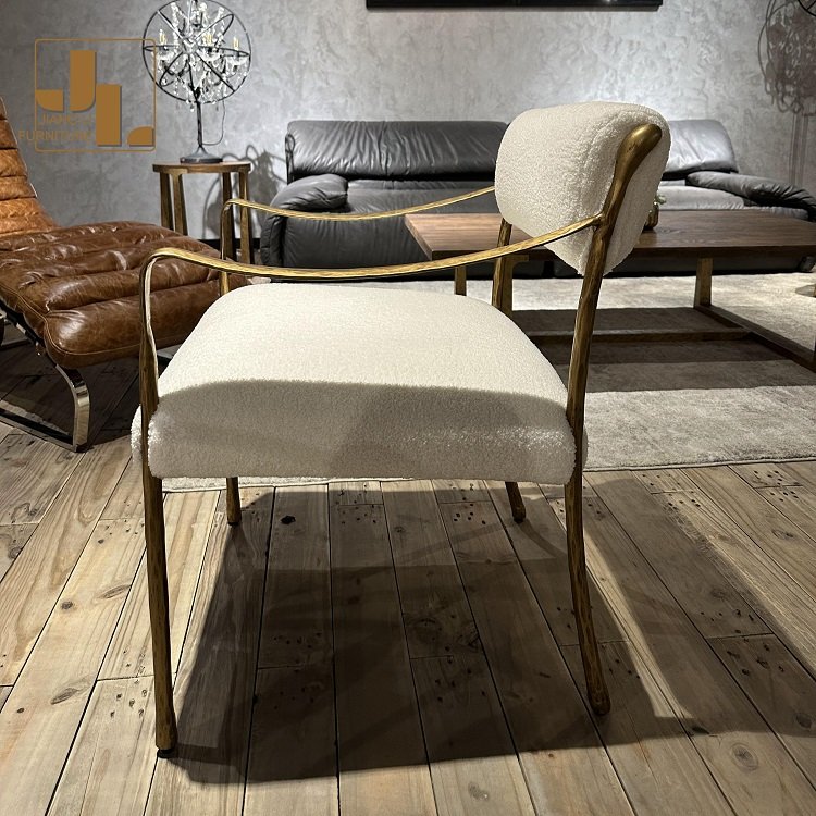 Nordic vintage style hotel living room single sofa chair forged metal frame fabric leisure accent chair furniture