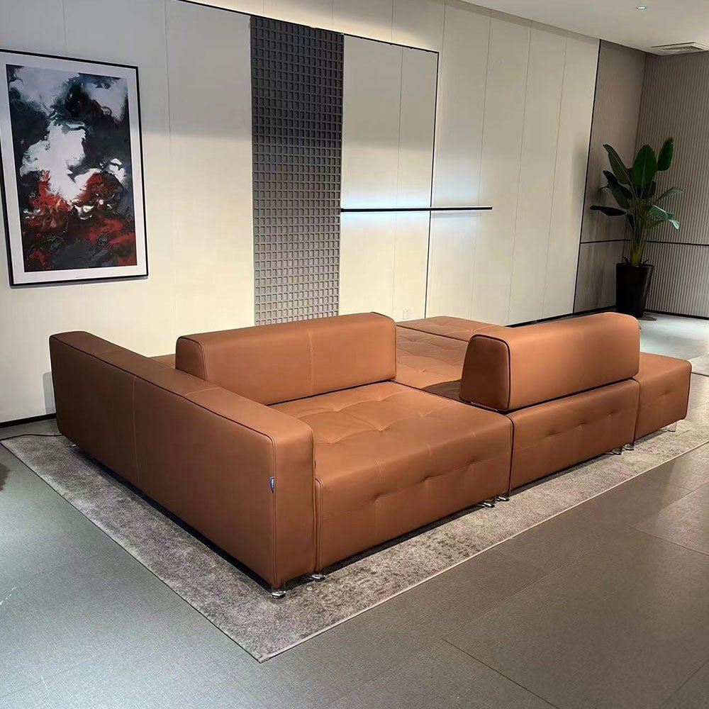 European Design Deluxe Modular Sofa Set Genuine Leather with Solid Wood Frame Home Living Room Villa Hotel Lobby Functionality