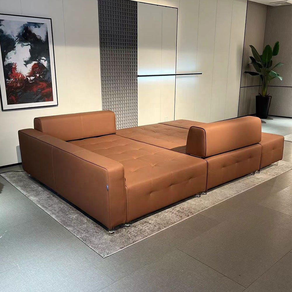 European Design Deluxe Modular Sofa Set Genuine Leather with Solid Wood Frame Home Living Room Villa Hotel Lobby Functionality