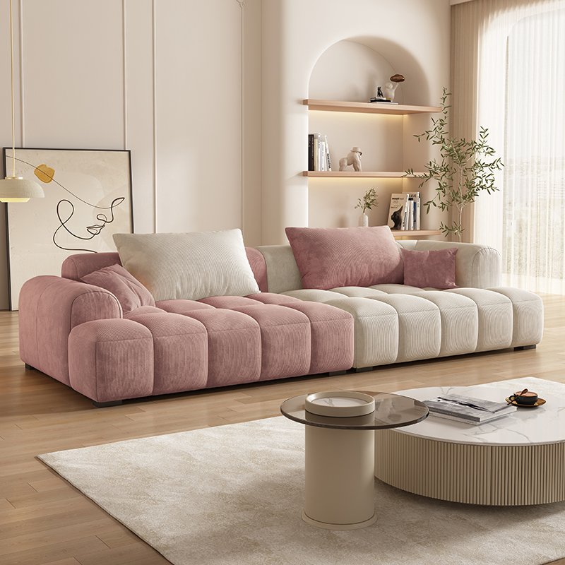 Fabric cream style modern living room sofa straight row piano keys simple small apartment designer light luxury sofa
