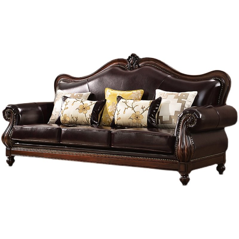 Solid wood sofa black walnut leather sofa combination simple retro living room sofa furniture
