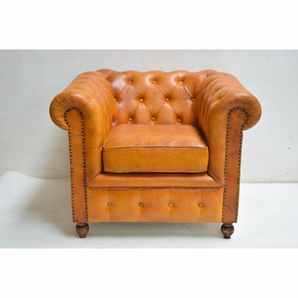 Top Selling Vintage Genuine Leather Chesterfield Sofa with Chrome Casters 1+2+3 Sofa Set in Various Colors Home Furniture