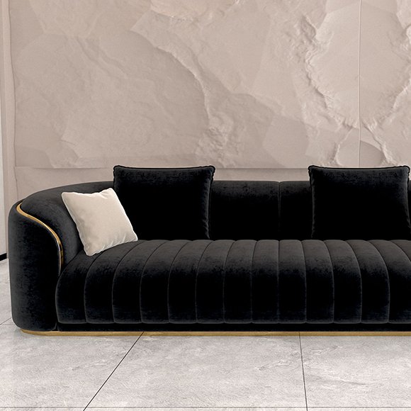 PURUO Modern Luxury Leather PU stainless steel gold frame living room sofas set