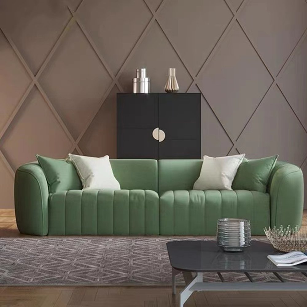 PURUO Modern Luxury Leather PU stainless steel gold frame living room sofas set