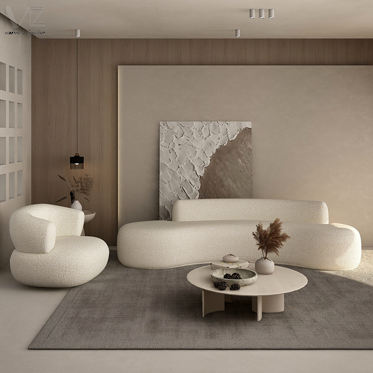 Minimalist Luxury White Juego De Sofas Para Sala Three-Seat Sofa Set Furniture Couch Living Room Corner Boucle Curved Sofa