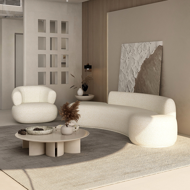 Minimalist Luxury White Juego De Sofas Para Sala Three-Seat Sofa Set Furniture Couch Living Room Corner Boucle Curved Sofa