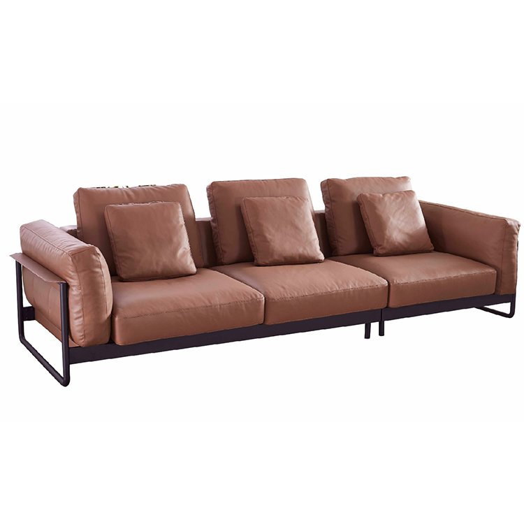 Modern Italian Leather Sofa Chair Minimalist Lounge Sets for Living Room Genuine Leather Sectional Furniture with Wood Material