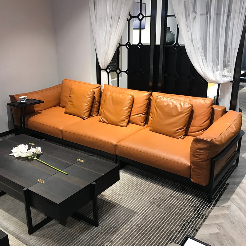 Modern Italian Leather Sofa Chair Minimalist Lounge Sets for Living Room Genuine Leather Sectional Furniture with Wood Material