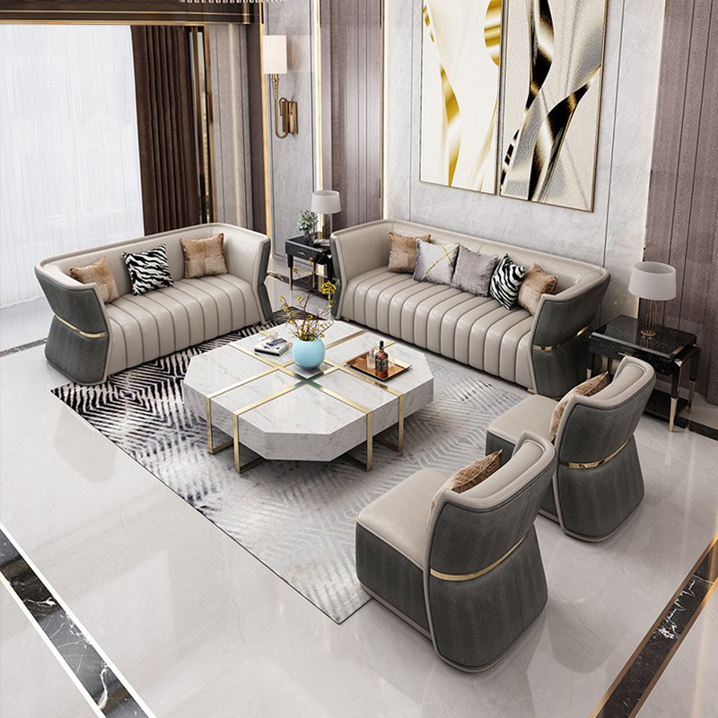 Italian modern luxury art Style sectional leather sofa Set villa Living Room Modern Furniture sofa set