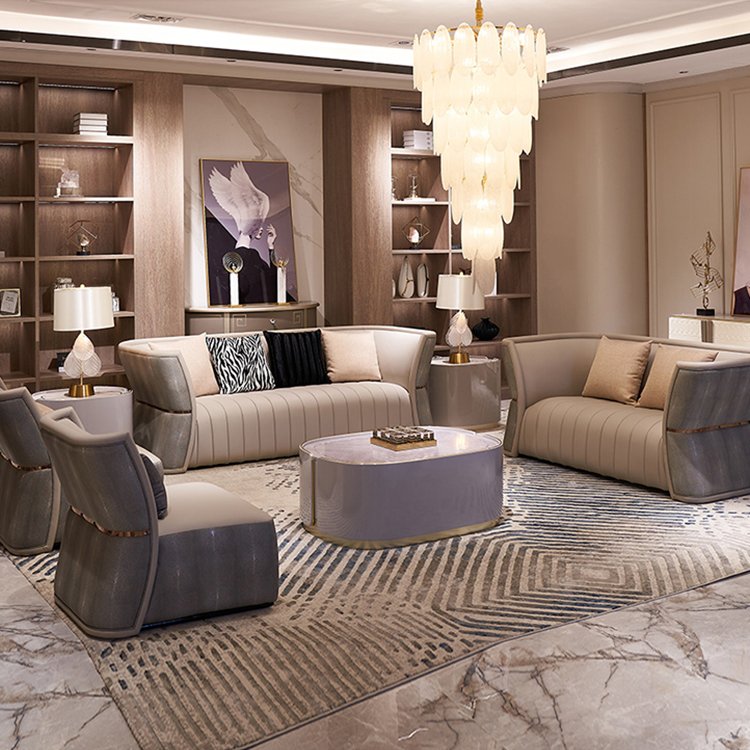 Italian modern luxury art Style sectional leather sofa Set villa Living Room Modern Furniture sofa set