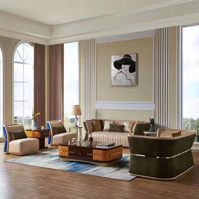 Italian modern luxury art Style sectional leather sofa Set villa Living Room Modern Furniture sofa set