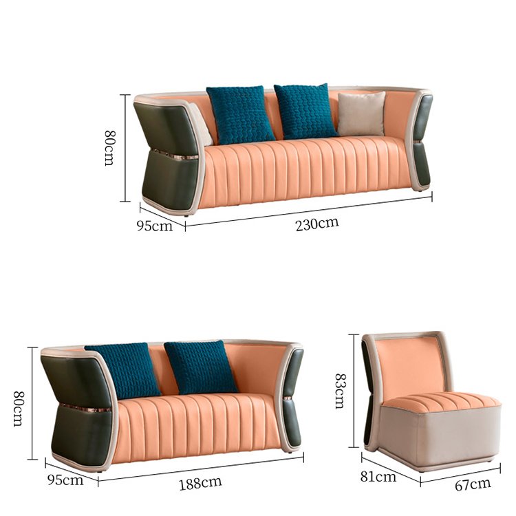 Italian modern luxury art Style sectional leather sofa Set villa Living Room Modern Furniture sofa set