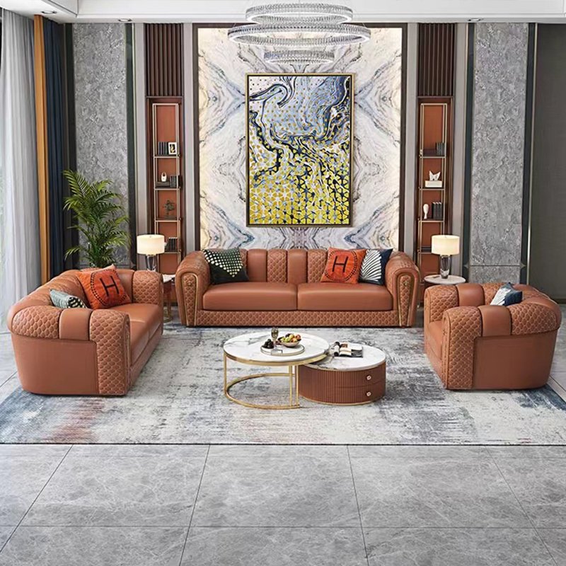 Italy New Design Modern Steel Furniture Sofa Luxury Living Room Leather Sofa Set