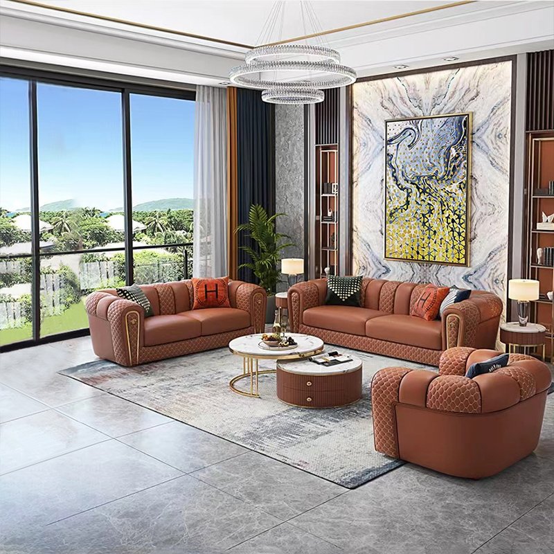 Italy New Design Modern Steel Furniture Sofa Luxury Living Room Leather Sofa Set
