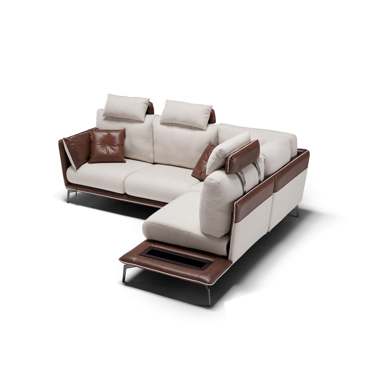 High Quality Italian Design Sofa With Slim Armrests Removable Coating Great Leather And Fabric For Decorating Your Apartment