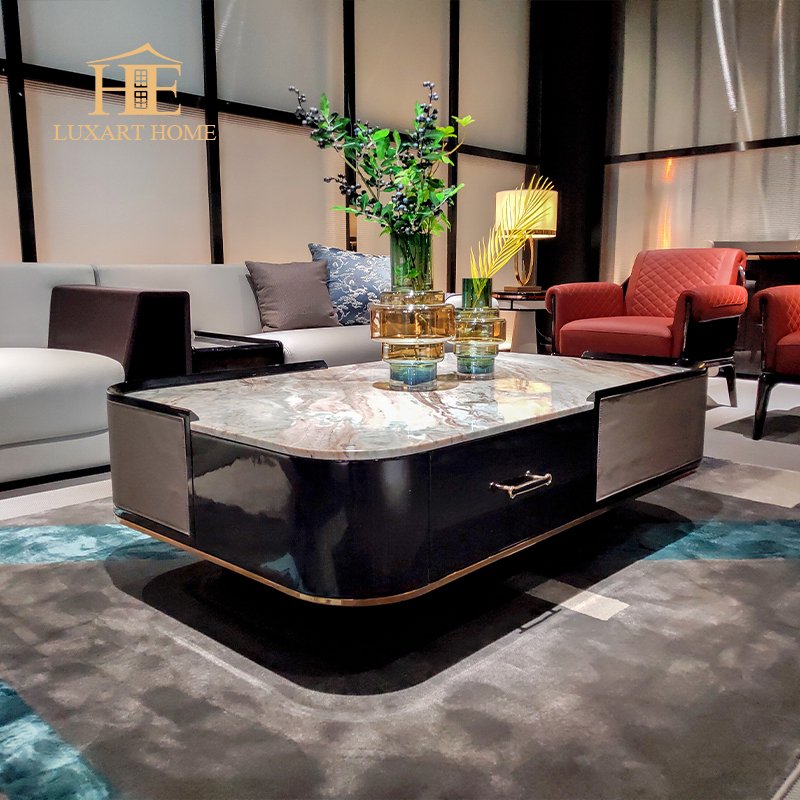 High end living room sofa set furniture natural leather sectional sofa painted with walnut burr bark gloss finish