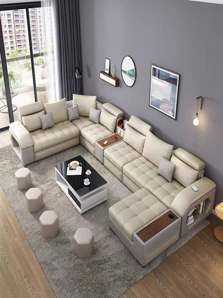Contemporary fabric living room sofas leather sofa set 7 seater couch longue L U shaped sectional sofa hot living room furniture