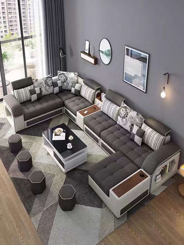 Contemporary fabric living room sofas leather sofa set 7 seater couch longue L U shaped sectional sofa hot living room furniture