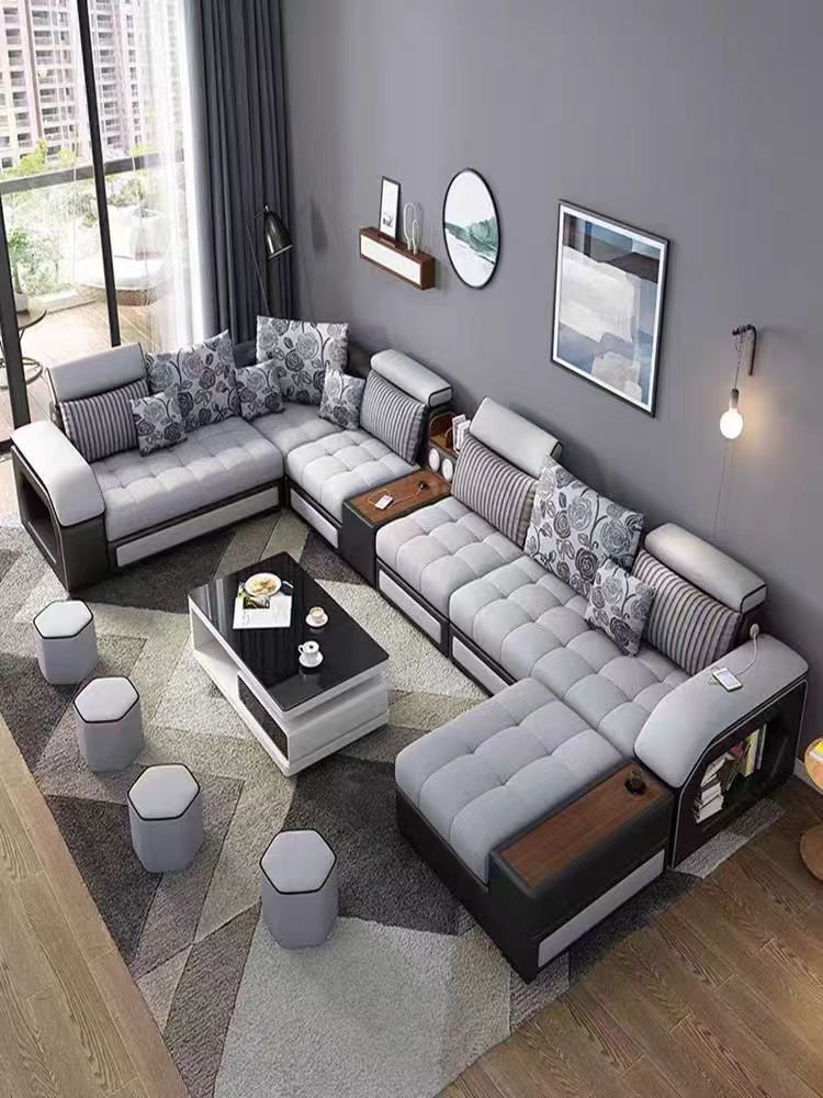 Contemporary fabric living room sofas leather sofa set 7 seater couch longue L U shaped sectional sofa hot living room furniture