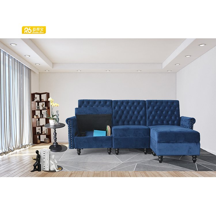 living room luxury antique sofas hot sale modern blue velvet chesterfield sofa 3 seat with stool