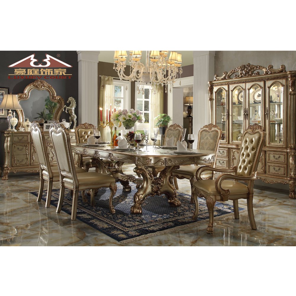 Longhao Classical Luxury European Design Living Room Sofa Royal Couch set Golden Combination Genuine Leather Sofa