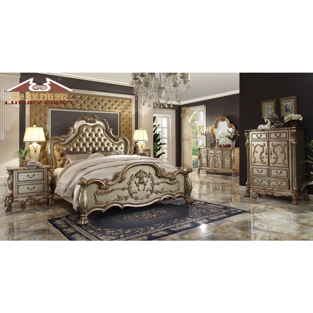 Longhao Classical Luxury European Design Living Room Sofa Royal Couch set Golden Combination Genuine Leather Sofa