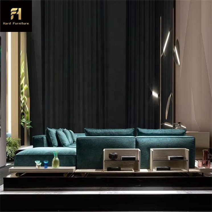 Luxury Design Home Furniture Modern Green Sofa Big Sectional Leather High Quality Stainless Steel Living Room Sofa